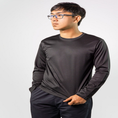 Mini Mesh Long Sleeve T-Shirt - Black