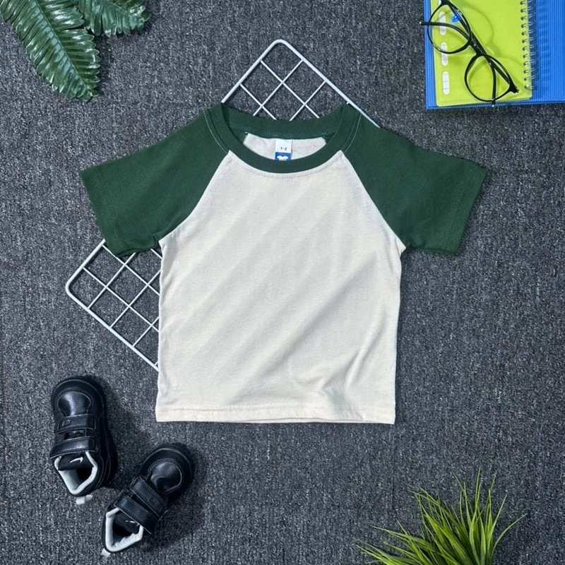 Kids Raglan T-Shirt - Beige/Bottle Green