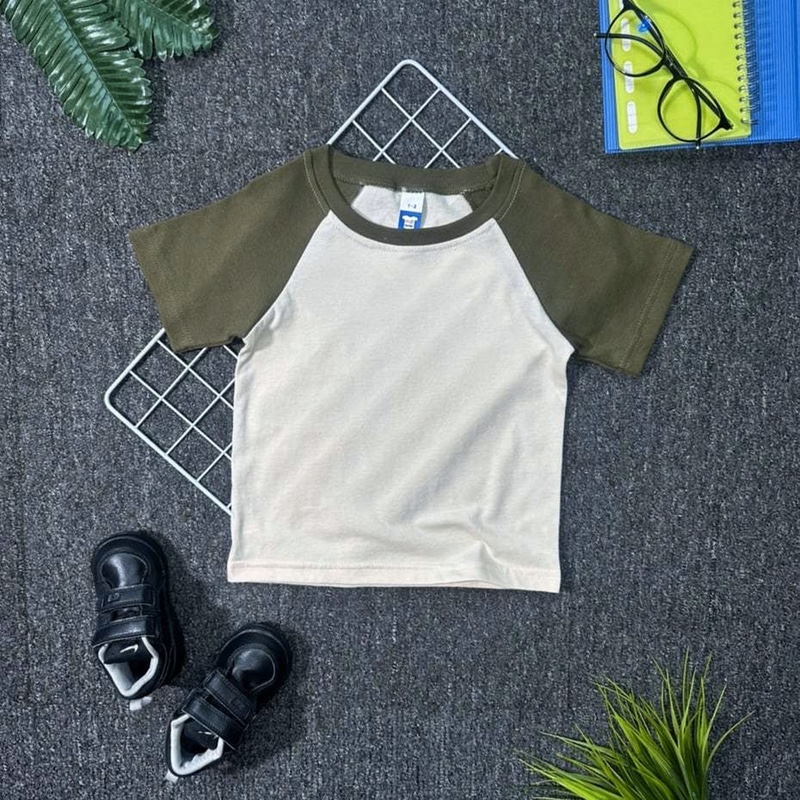 Kids Raglan T-Shirt - Beige/Olive Green