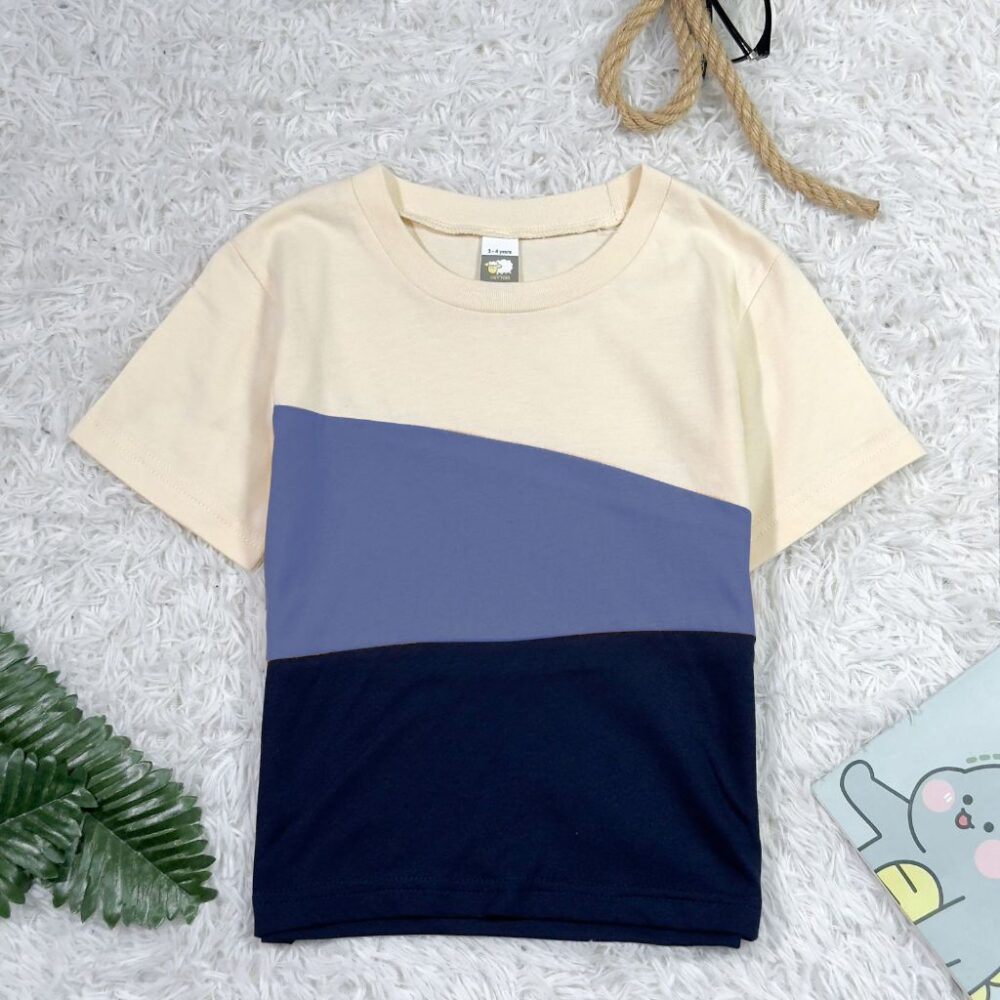 Kids T-Shirt Triangle Layer - Beige/Colony Blue/Navy Blue