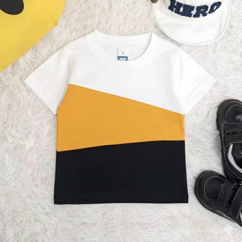 Kids T-Shirt Triangle Layer – White/Mango Majito/Black