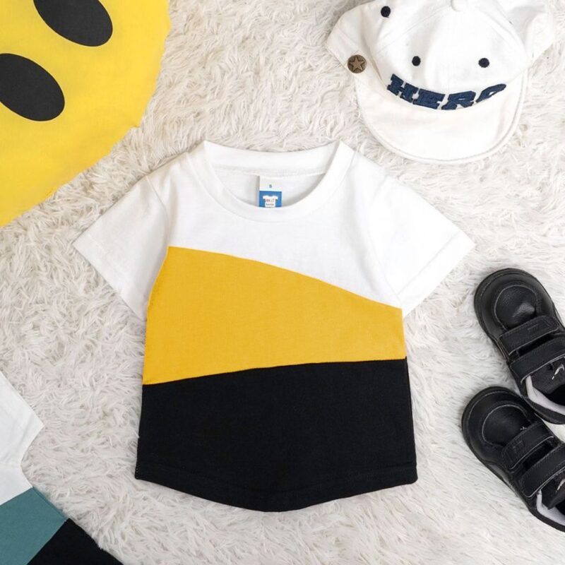 Kids T-Shirt Triangle Layer – White/Mango Majito/Black