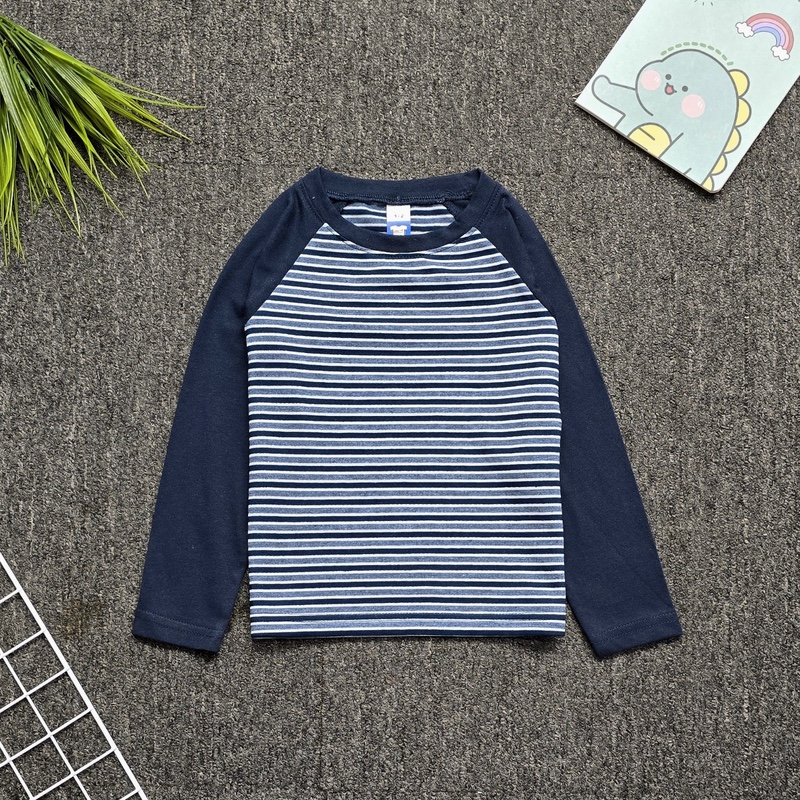 Long Sleeve Kids Raglan Stripe:Navy Blue