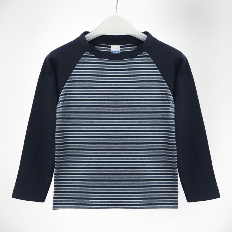 Long Sleeve Kids Raglan Stripe/Navy Blue