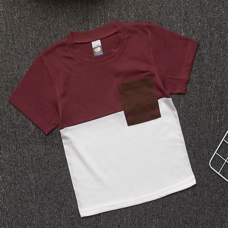 POCKET Dual Colour T-Shirt - Burgundy/White