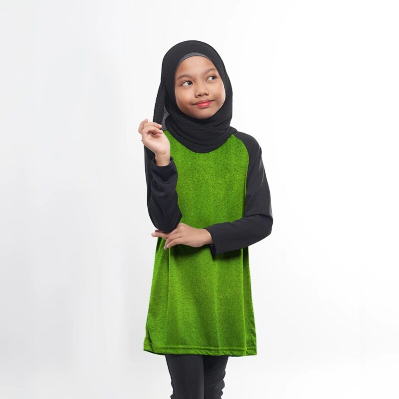 Kids Muslimah Raglan - Tea Green/Black