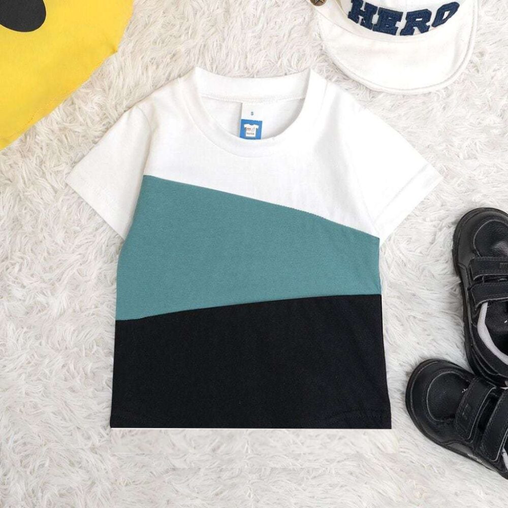 Kids T-Shirt Triangle Layer – White/Emerald Green/lackNavy Blue