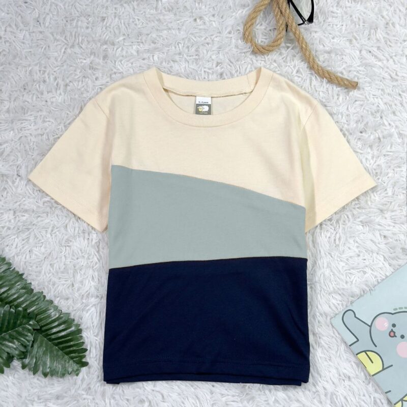 Kids T-Shirt Triangle Layer - Beige/Haze Blue/Navy