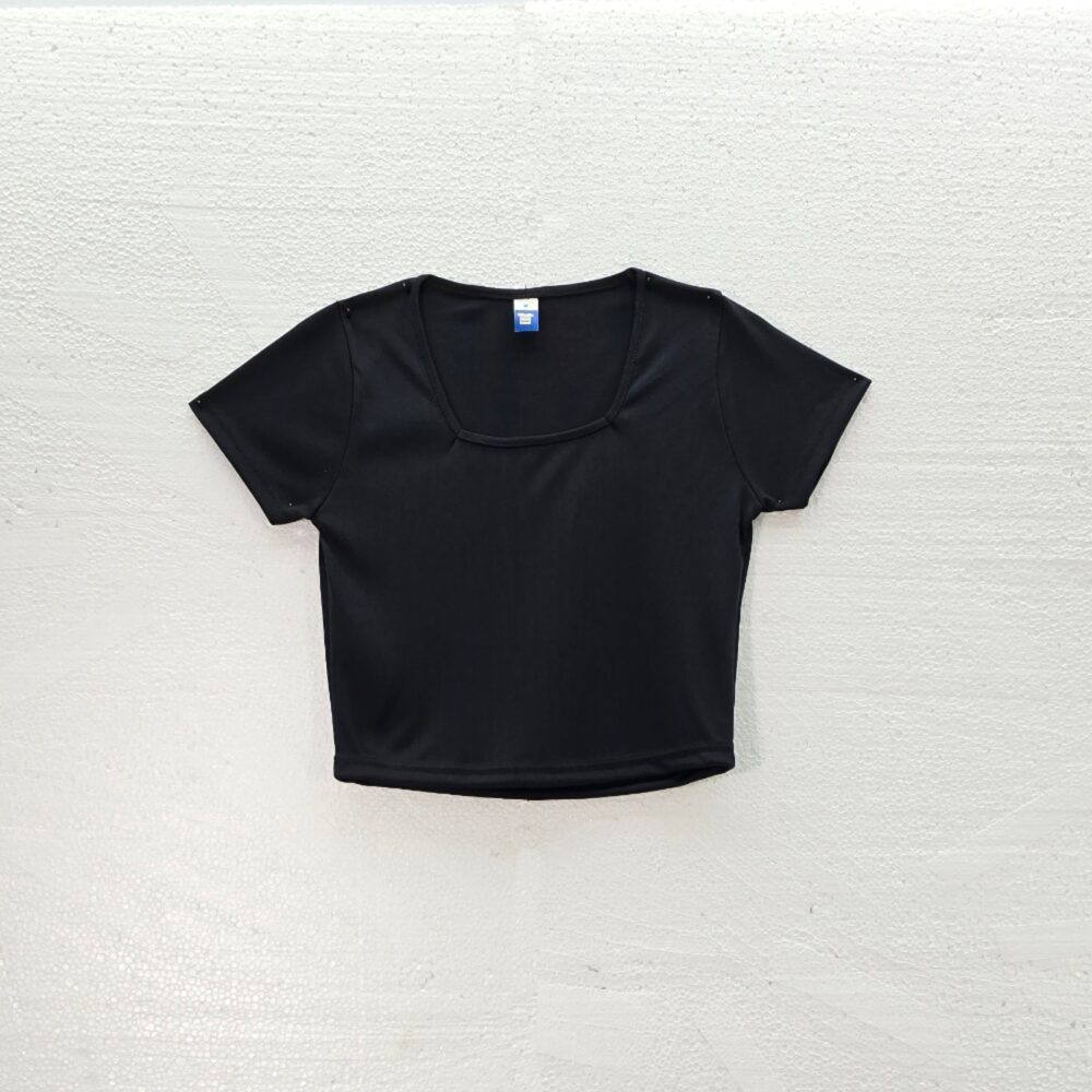 Women Square Neck Rib T-Shirt - Black