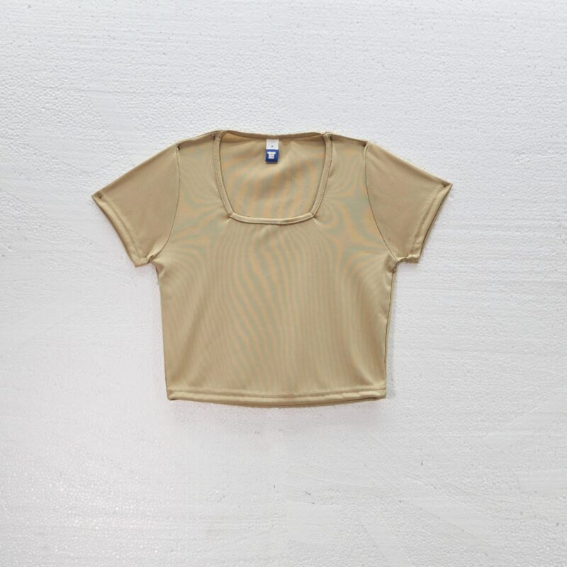 Women Square Neck Rib T-Shirt - Khaki