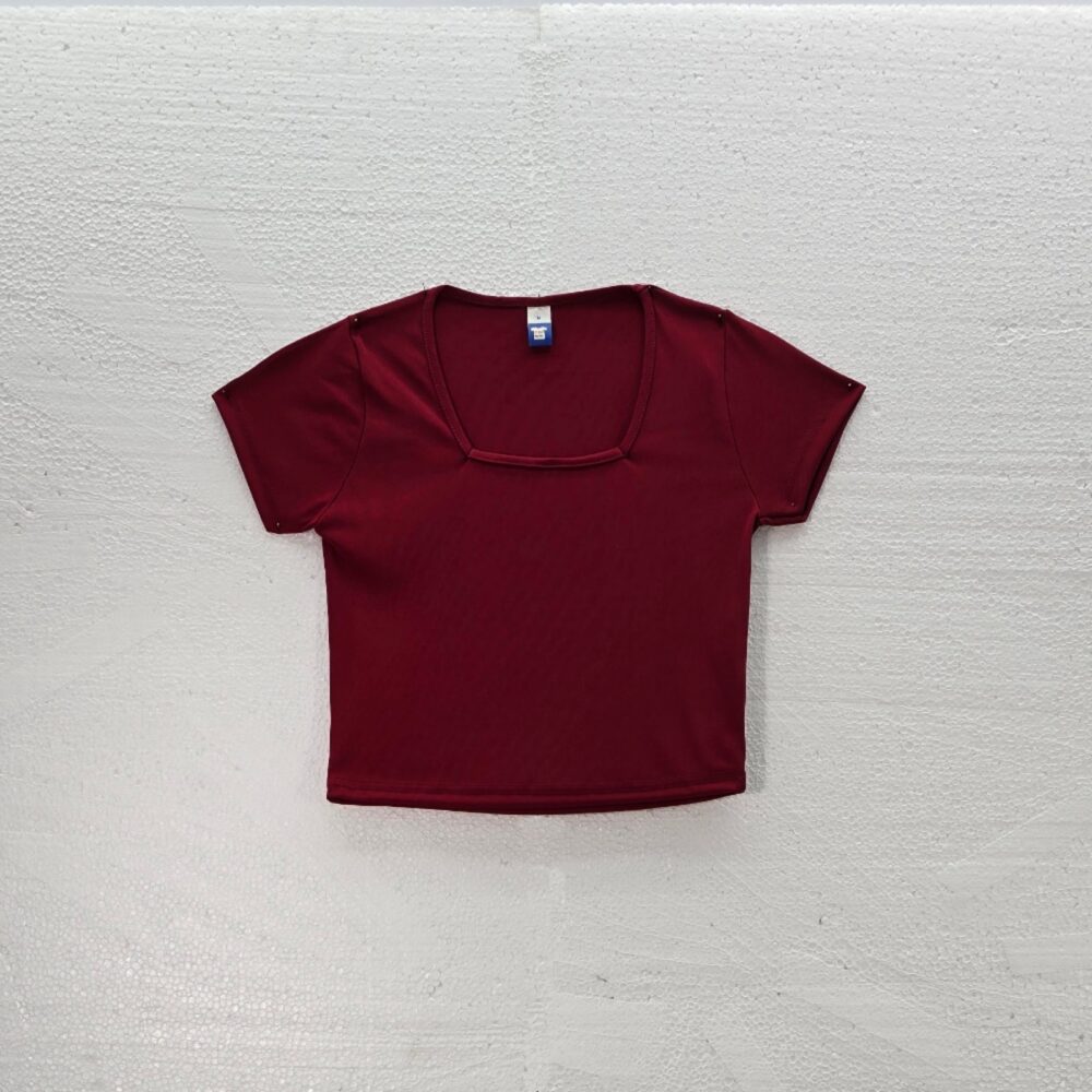 Women Square Neck Rib T-Shirt - Maroon