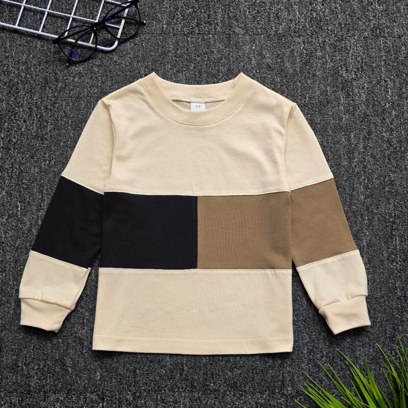 Long Sleeve Kids Colour Block T-Shirt - Beige:Cocoa:Black