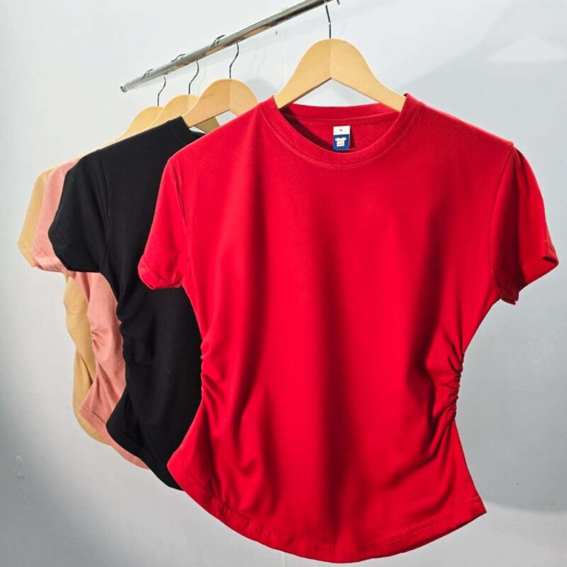 Women Ruched T-Shirt - Red