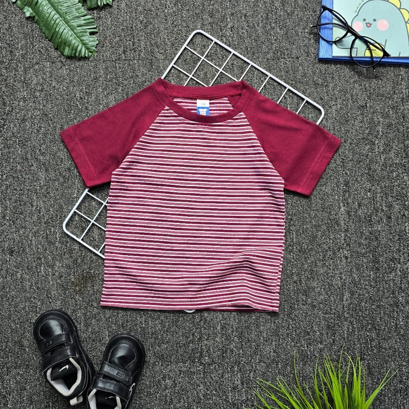 Kids Raglan T-Shirt Stripe:Burgundy