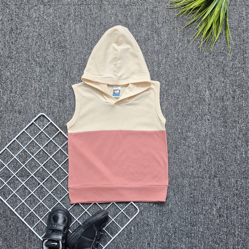 Kids Sleeveless Hoodie - Beige:Rose Dawn