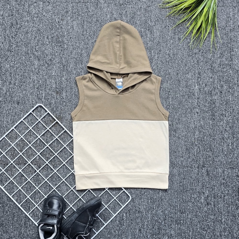 Kids Sleeveless Hoodie - Cocoa:Beige