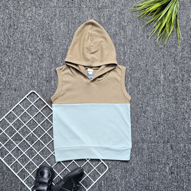 Kids Sleeveless Hoodie - Cocoa:Haze Blue