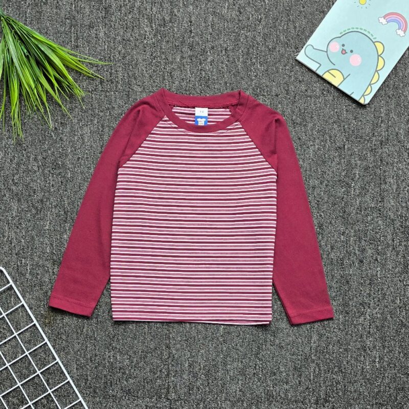 Long Sleeve Raglan Stripe Burgundy