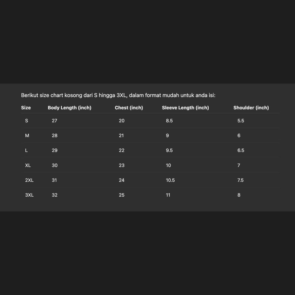 CASUAL Colourblock MF T-Shirt - Size Chart
