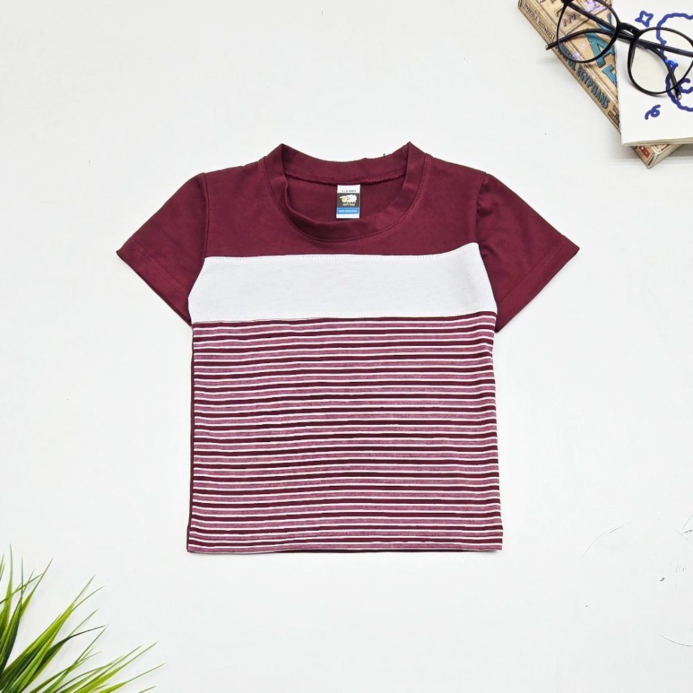 Kids STRIPE BLOCK Colour T-shirt - Burgundy