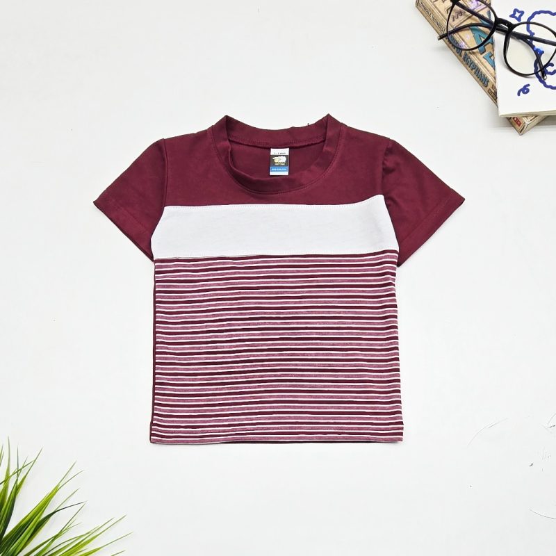 Kids STRIPE BLOCK Colour T-shirt - Burgundy