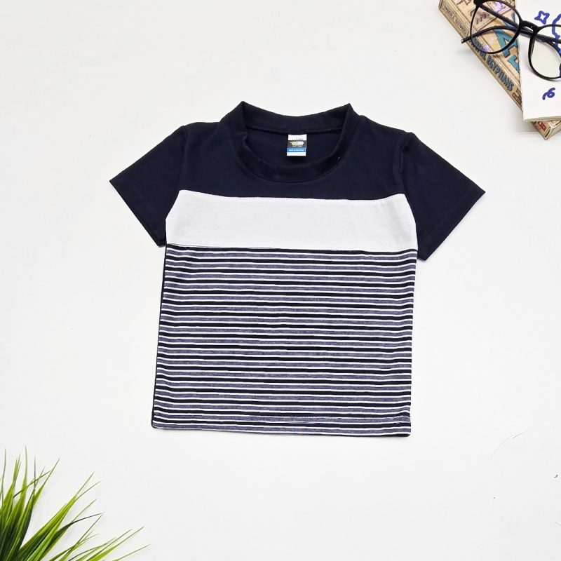 Kids STRIPE BLOCK Colour T-shirt - Navy Blue