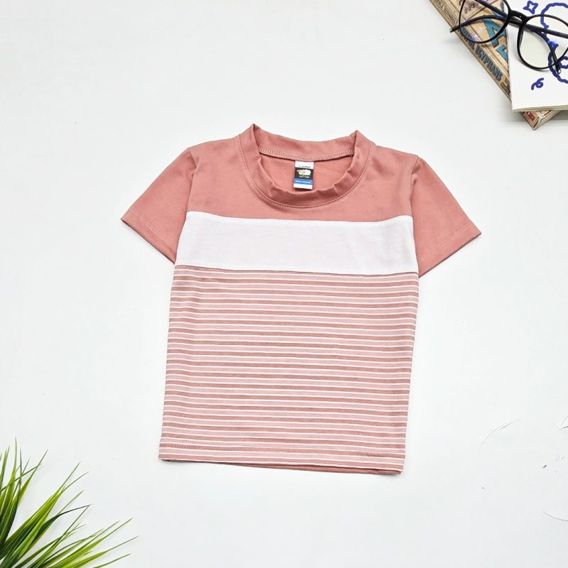 Kids STRIPE BLOCK Colour T-shirt - Rose Dawn