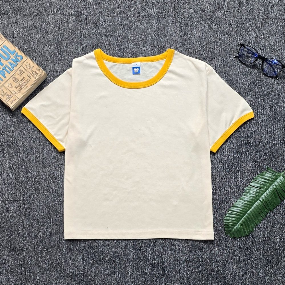 Ladies CONTRAST RIBBED Crop Top - Beige:Mango Mojito