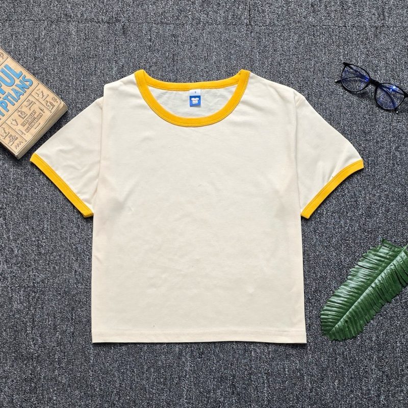 Ladies CONTRAST RIBBED Crop Top - Beige:Mango Mojito