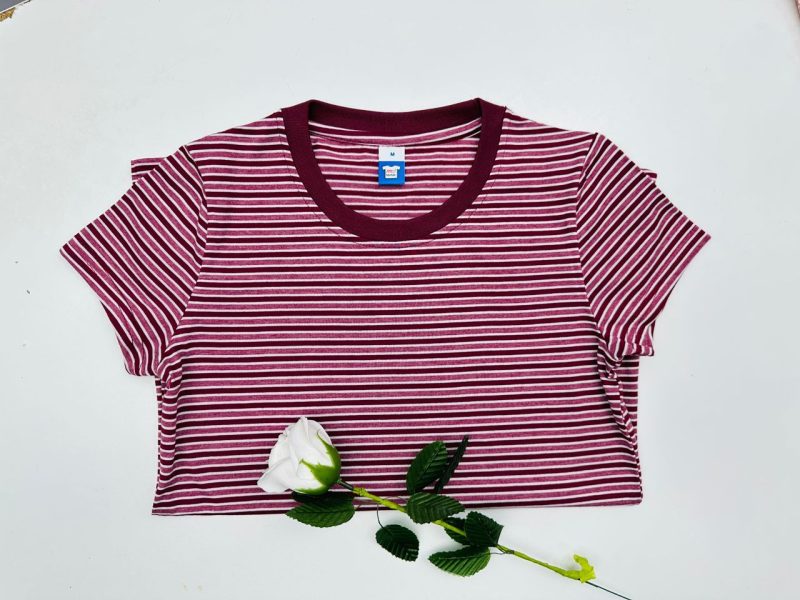 STRIPED Ladies RN T-Shirt - Burgundy