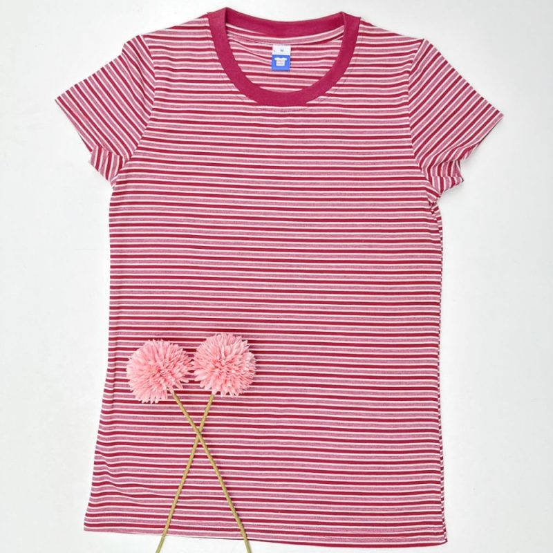 STRIPED Ladies RN T-Shirt – Burgundy