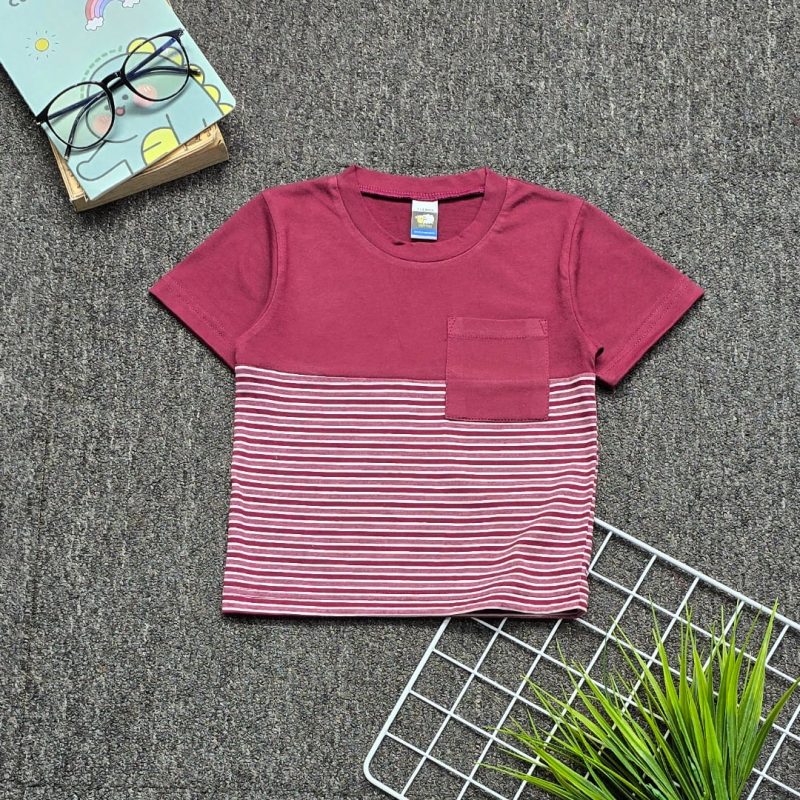 Kids POCKET STRIPE T-Shirt - BUrgundy