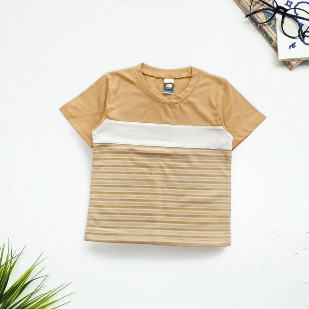 Kids STRIPE BLOCK Colour T-shirt - Sand