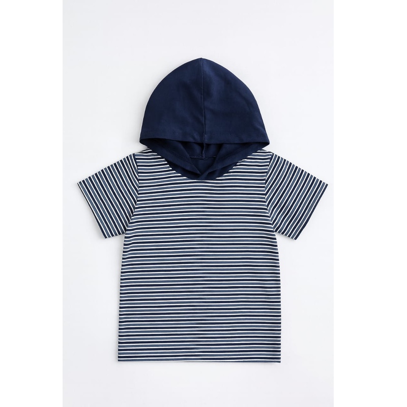 Kids STRIPE HOODED T-shirt - Navy Blue