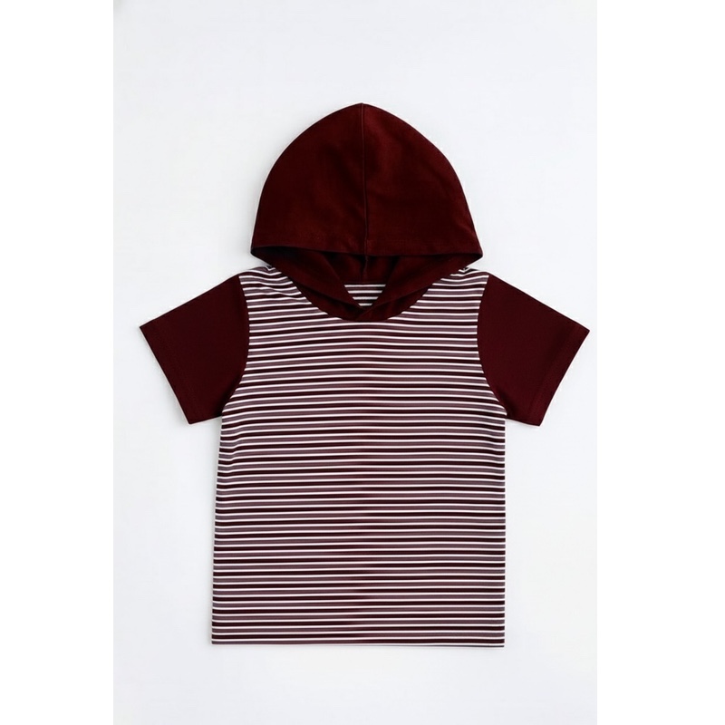 Kids STRIPE HOODED T-shirt – Burgundy