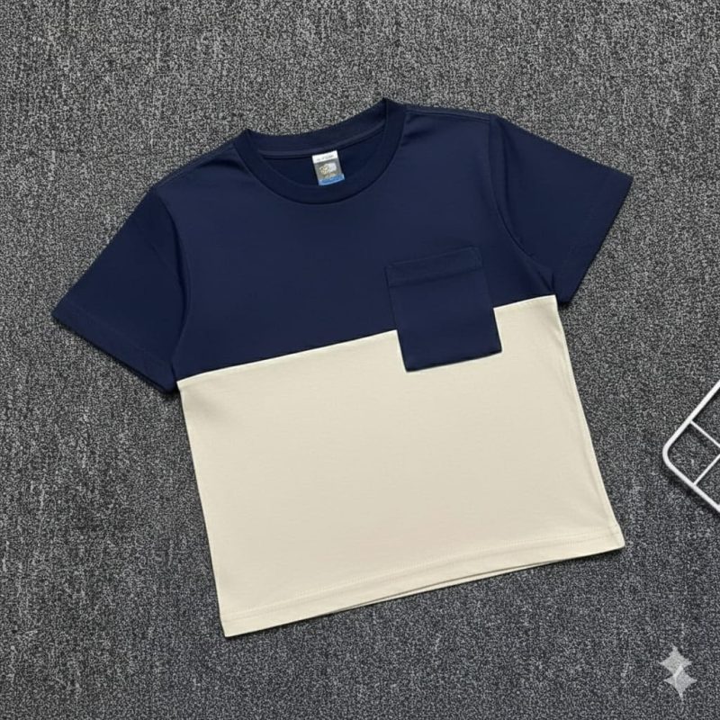 POCKET Dual Colour Baby T-Shirt - Navy Blue/Beige